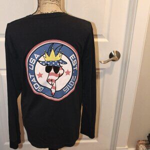 Goat USA Mens Medium Blue Patriotic Stars Stripes Long Sleeve Tee Casual EUC